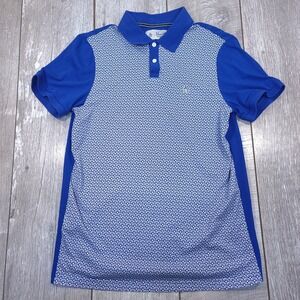 Original Penguin Polo Shirt Mens M Blue Geometric Wave Pattern Short Sleeve